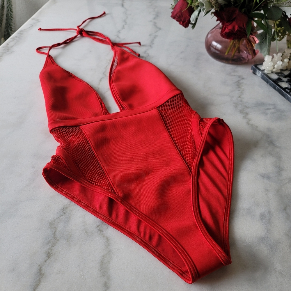 ASOS Red deep-V one-piece